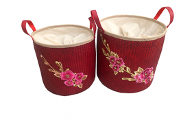 TT-190192/2 Palm leaf basket, red color, set 2.